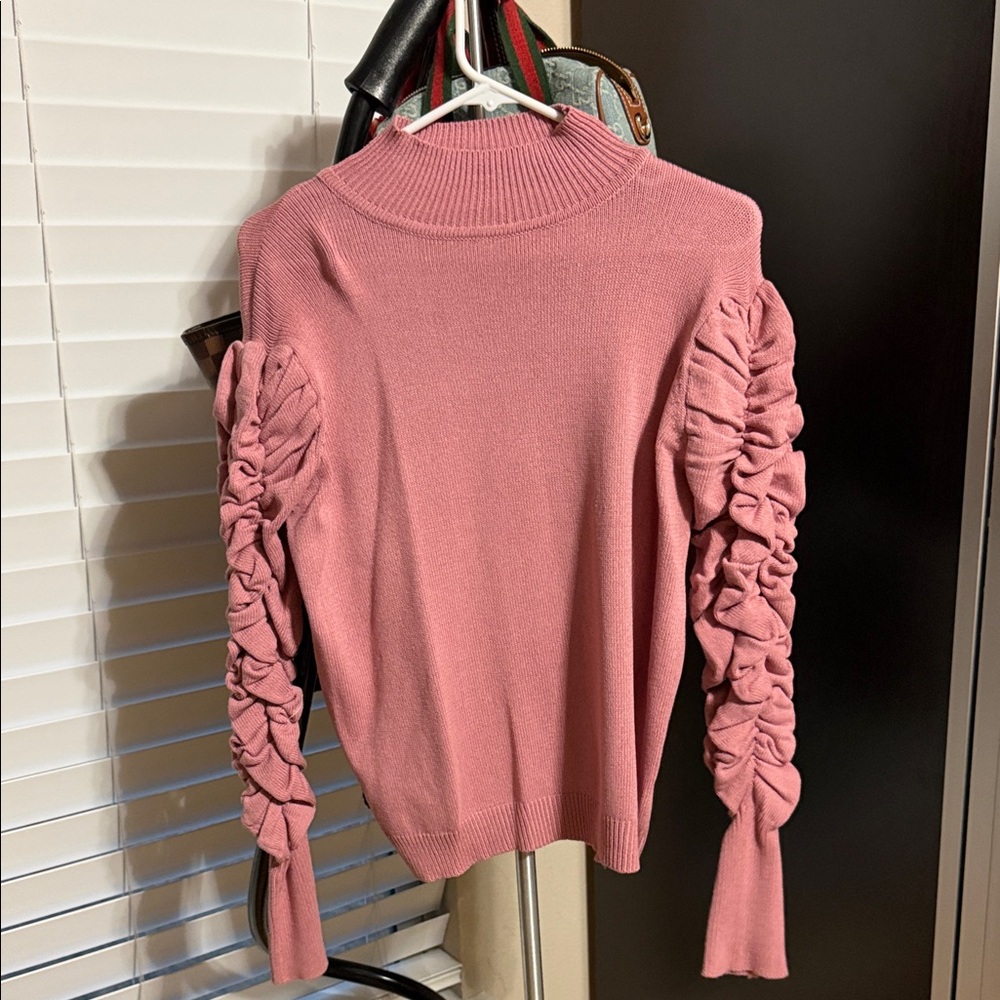 Mazik Pink Ruched Sleeve Sweater